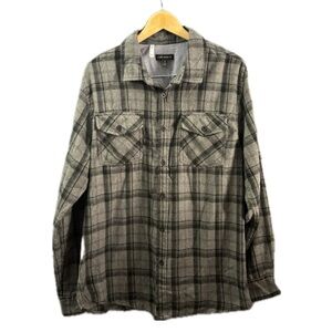 Silver Jeans Gray Black Plaid Button up Long sleeve Shirt Men's Large Grunge Y2k